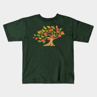A WINDY DAY IN THE APPLE ORCHARD Ripe Fruit Tree in Bright Warm Autumn Green Red Orange Brown Beige - UnBlink Studio by Jackie Tahara Kids T-Shirt